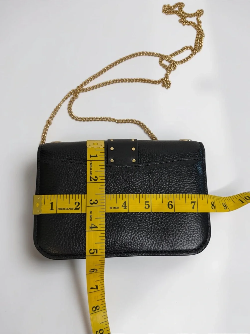 Coach Georgie Chain Crossbody Wallet Black Pebble Leather Rivets Gold Horse